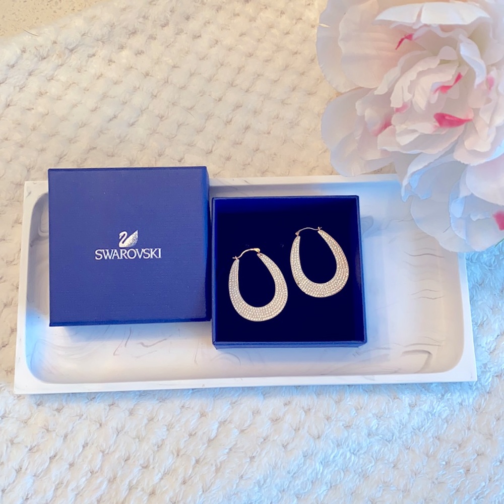Swarovski gold and white tear drop hoops
